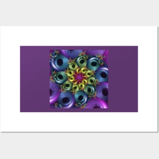 rainbow coloured fractal spiral Posters and Art